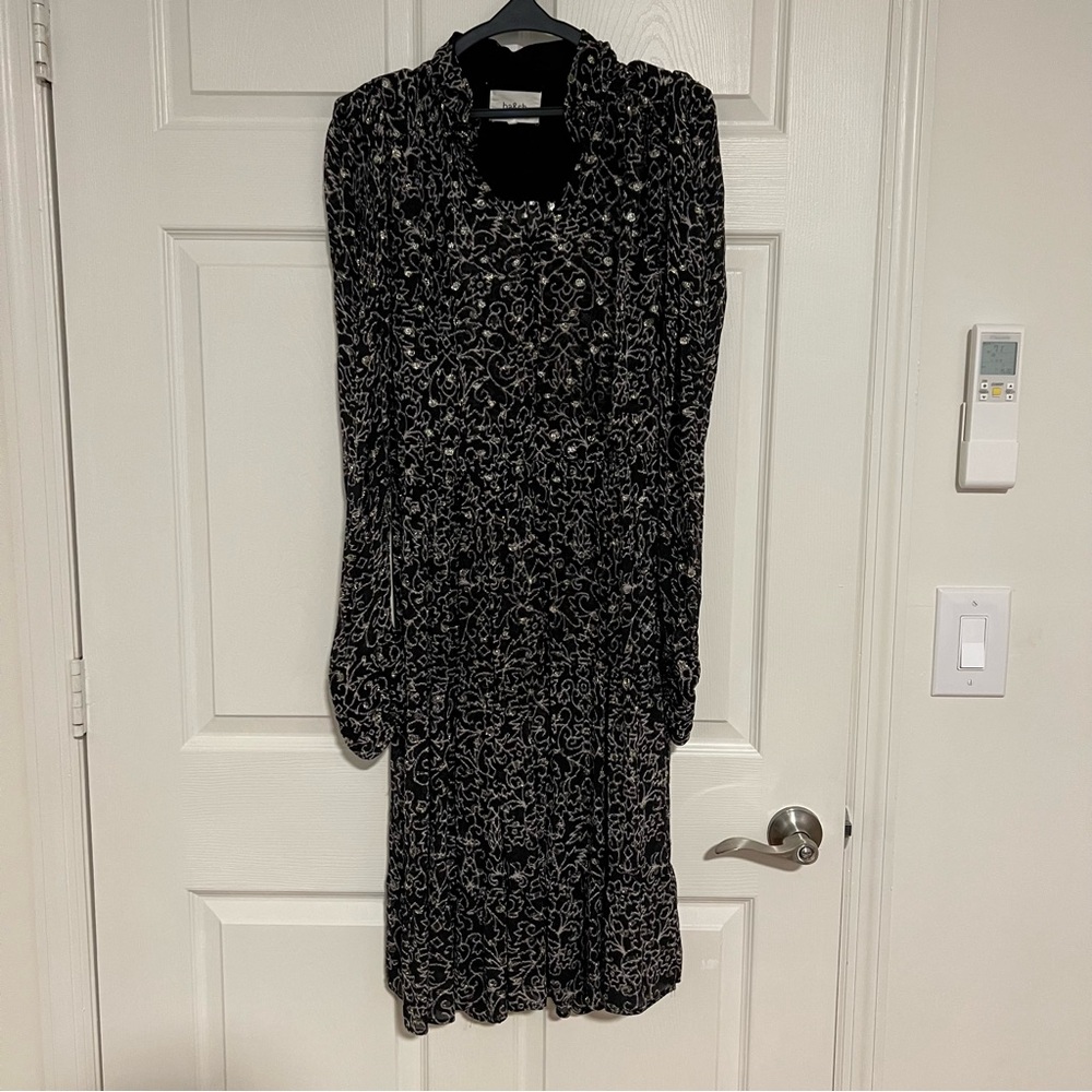 ba&sh Black Floral Long Sleeve Sheer Midi Dress Size 3 US 8-10